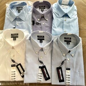 Lot of 6 NWT men’s dress shirts size 17 32/33 - 5 Kirkland And 1 Calvin Klein
